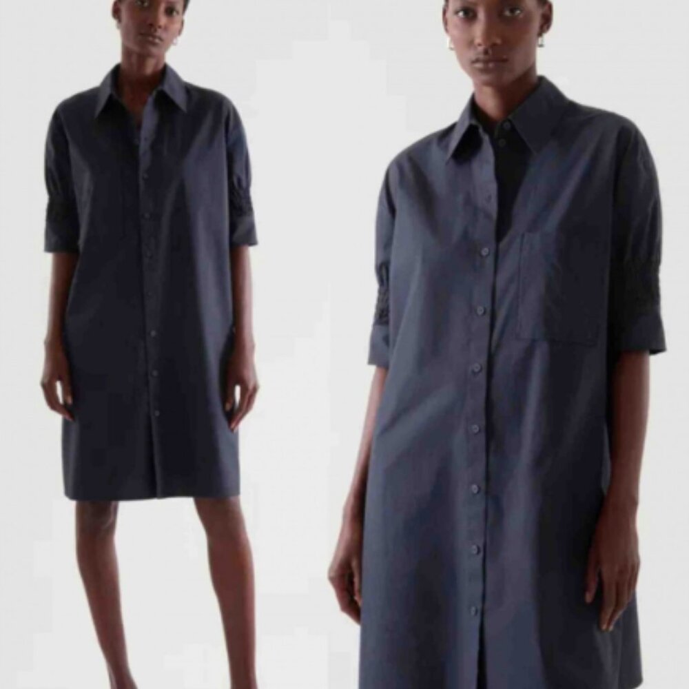 COS Dark Navy Button Down Shirt Dress - size 8